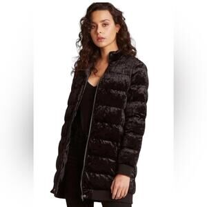 Jack by BB Dakota Black Crushed it Velvet Quilted Zip Puffer Coat Small NWT